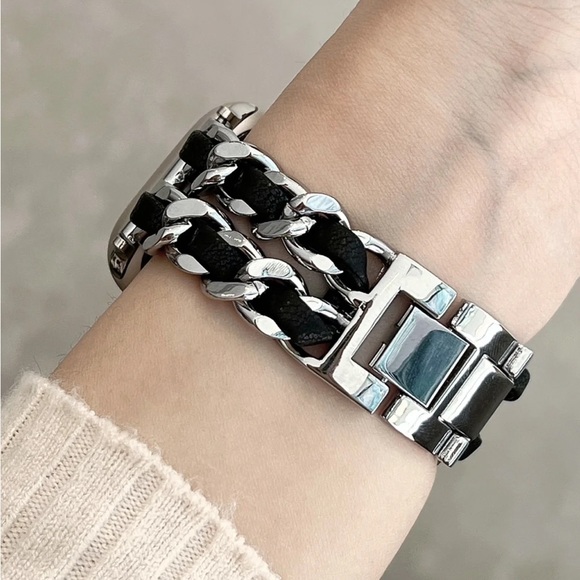 NEW Strap Chain Leather Stainless Band For Apple Watch - Picture 4 of 15
